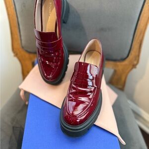 Stuart Weitzman Red Patent Leather Soho Loafers